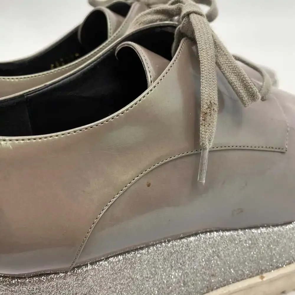 Stella McCartney Gray Silver Glitter Platform Lace-Up Shoes | 38EU Regular